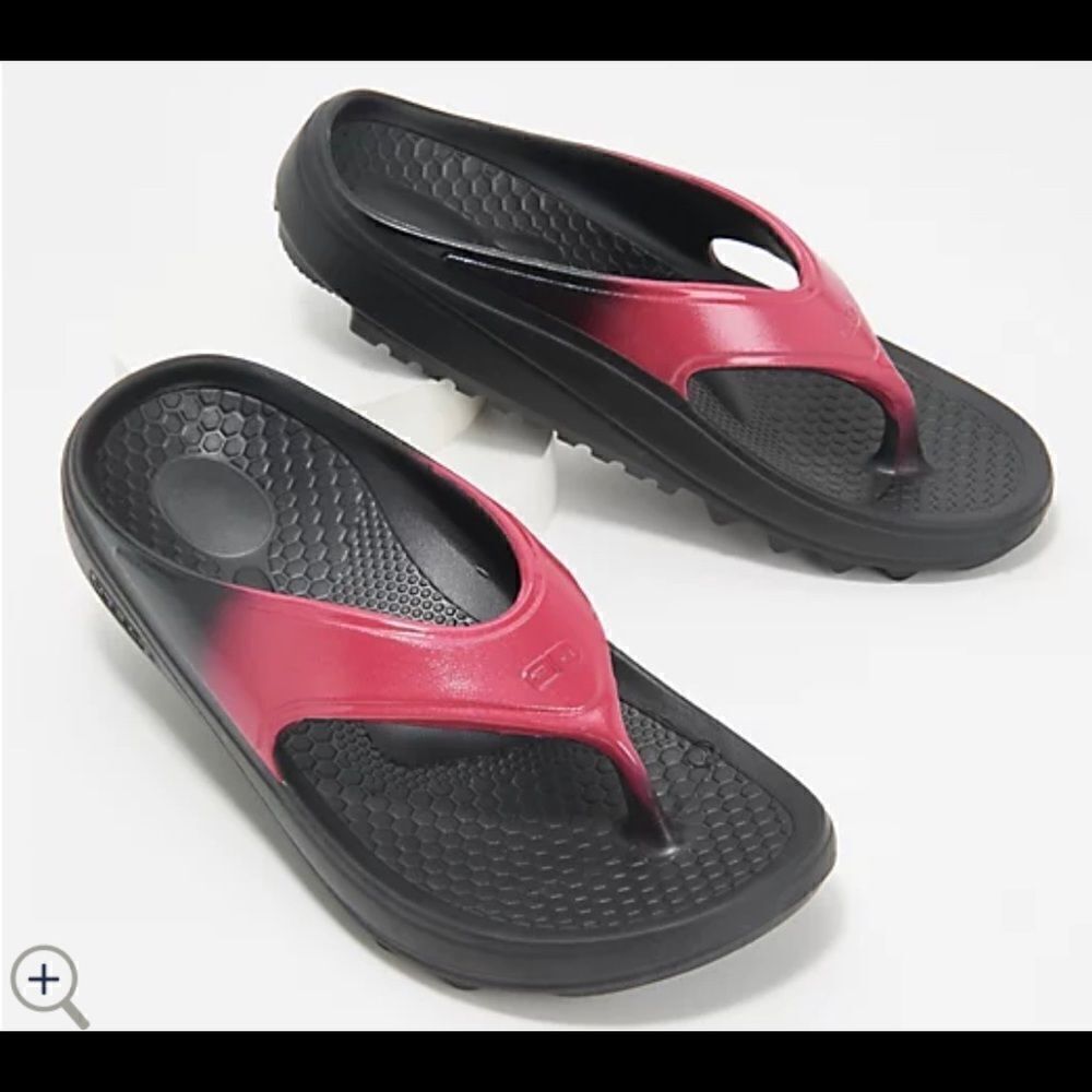 Spenco Orthotic Thong Sandal Fusion blk/red Fade sz 14
